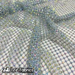 Iridescent Crystal Beaded 4 Way Stretch Fabric Fishnet
