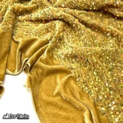 Iridescent Gold Emma Stretch Velvet Fabric With Embroidery Sequin -Luxtex Store iridescent gold emma stretch velvet fabric with embroidery sequin 389473