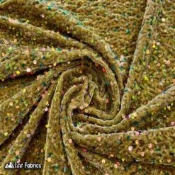 Iridescent Gold Emma Stretch Velvet Fabric With Embroidery Sequin