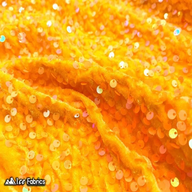 Iridescent Orange Emma Embroidery Sequin Velvet Fabric By The Yard 4 Iridescent Orange Emma Embroidery Sequin Velvet Fabric By The Yard - Image 2