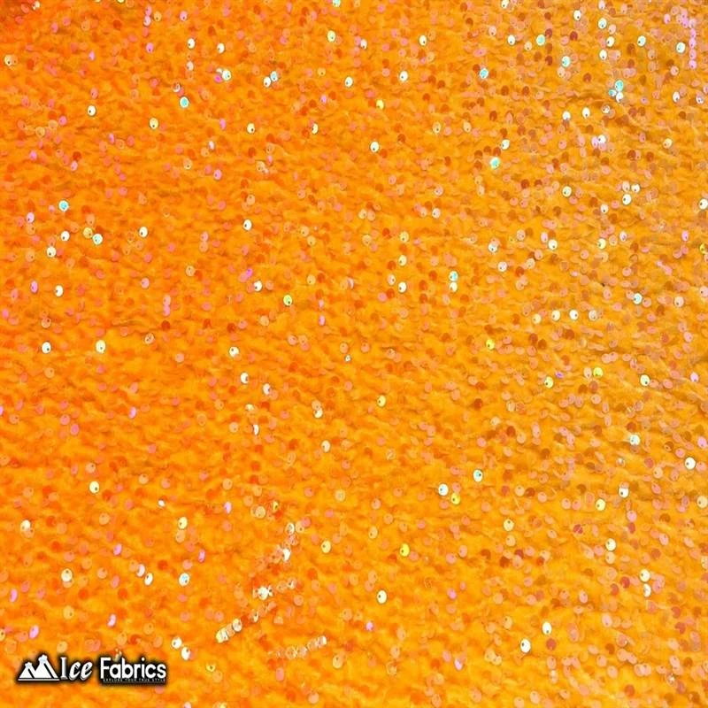Iridescent Orange Emma Embroidery Sequin Velvet Fabric By The Yard 5 Iridescent Orange Emma Embroidery Sequin Velvet Fabric By The Yard - Image 3
