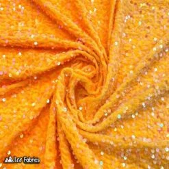 Iridescent Orange Emma Embroidery Sequin Velvet Fabric By The Yard