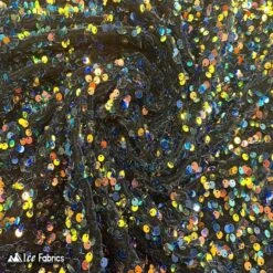 Iridescent Purple Orange On Black Emma Embroidery Sequin Velvet Fabric By The Yard