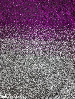 Iridescent Purple Silver 3 Tone 4 Way Stretch Sequin Fabric On Black Mesh Lace