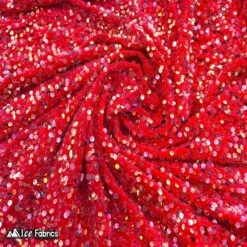 Iridescent Red Emma Embroidery Sequin Velvet Fabric By The Yard