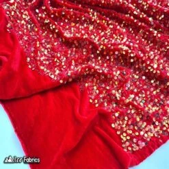 Iridescent Red Emma Stretch Velvet Fabric With Embroidery Sequin -Luxtex Store iridescent red emma stretch velvet fabric with embroidery sequin 564112