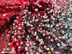 Iridescent Red Silver 3 Tone 4 Way Stretch Sequin Fabric On Black Mesh Lace -Luxtex Store iridescent red silver 3 tone 4 way stretch sequin fabric on black mesh lace 455941