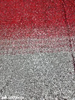 Iridescent Red Silver 3 Tone 4 Way Stretch Sequin Fabric On Black Mesh Lace
