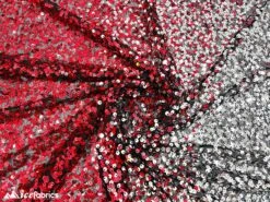 Iridescent Red Silver 3 Tone 4 Way Stretch Sequin Fabric On Black Mesh Lace -Luxtex Store iridescent red silver 3 tone 4 way stretch sequin fabric on black mesh lace 894625