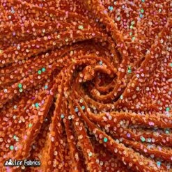 Iridescent Rust Emma Embroidery Sequin Velvet Fabric By The Yard