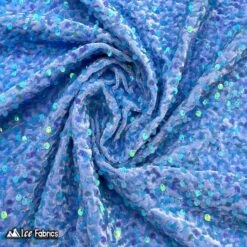 Iridescent Sky Blue Emma Embroidery Sequin Velvet Fabric By The Yard