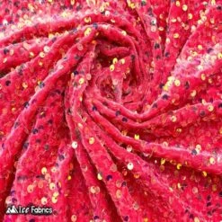 Iridescent Strawberry Pink Emma Stretch Velvet Fabric With Embroidery Sequin -Luxtex Store iridescent strawberry pink emma stretch velvet fabric with embroidery sequin 642467