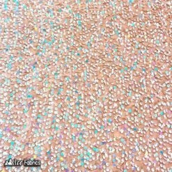 Iridescent White On Nude Emma Stretch Velvet Fabric With Embroidery Sequin -Luxtex Store iridescent white on nude emma stretch velvet fabric with embroidery sequin 685466