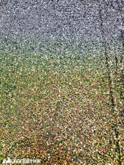 Iridescent Yellow Orange 3 Tone 4 Way Stretch Sequin Fabric On Black Mesh
