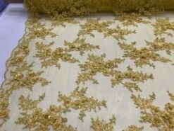 ITALIAN Heavy Embroidery Hand Beaded Mesh Lace Fabric Sold By The Yard