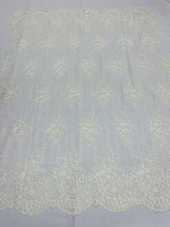 Ivory Lace Fabric _ Embroidered Floral Flowers Lace On Mesh Fabric