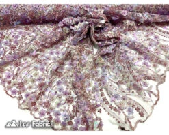 3D Flowers Floral Beaded Fabric | Sequin Lace On Mesh -Luxtex Store lavender 3d flowers floral beaded fabric sequin lace on mesh 1