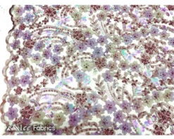 3D Flowers Floral Beaded Fabric | Sequin Lace On Mesh -Luxtex Store lavender 3d flowers floral beaded fabric sequin lace on mesh 4