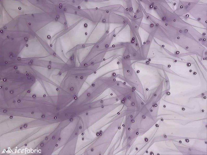 Lavender Pearls Lace Beaded Fabric On Tulle For Bridal Fabric 3 Lavender Pearls Lace Beaded Fabric On Tulle For Bridal Fabric