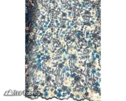 3D Flowers Floral Beaded Fabric | Sequin Lace On Mesh -Luxtex Store light blue 3d flowers floral beaded fabric sequin lace on mesh 3