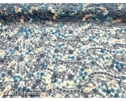 3D Flowers Floral Beaded Fabric | Sequin Lace On Mesh -Luxtex Store light blue 3d flowers floral beaded fabric sequin lace on mesh 4