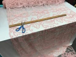 Light Pink Embroidered Bridal Design Beaded Mesh Lace Fabric -Luxtex Store light pink embroidered bridal design beaded mesh lace fabric 245132