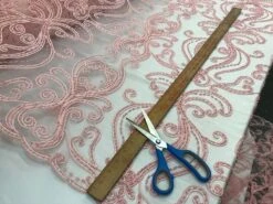 Light Pink Embroidered Bridal Design Beaded Mesh Lace Fabric -Luxtex Store light pink embroidered bridal design beaded mesh lace fabric 405093