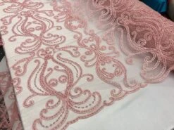 Light Pink Embroidered Bridal Design Beaded Mesh Lace Fabric -Luxtex Store light pink embroidered bridal design beaded mesh lace fabric 687942