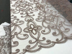 Mauve Embroidery Designed Beaded Mesh Lace Fabric Bridal Wedding Dresses -Luxtex Store mauve embroidery designed beaded mesh lace fabric bridal wedding dresses 154756