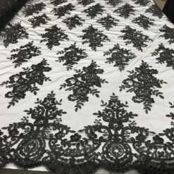 Modern Flower Design Metallic Embroidered Cord Prom With Sequins Mesh Lace Fabric -Luxtex Store modern flower design metallic embroidered cord prom with sequins mesh lace fabric 304029