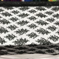 Modern Flower Design Metallic Embroidered Cord Prom With Sequins Mesh Lace Fabric -Luxtex Store modern flower design metallic embroidered cord prom with sequins mesh lace fabric 398892