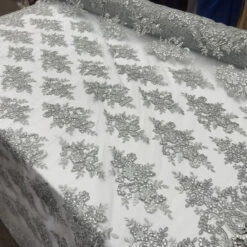 Modern Flower Design Metallic Embroidered Cord Prom With Sequins Mesh Lace Fabric -Luxtex Store modern flower design metallic embroidered cord prom with sequins mesh lace fabric 609304