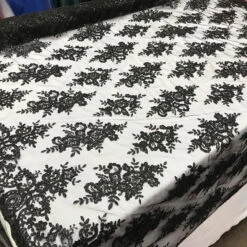 Modern Flower Design Metallic Embroidered Cord Prom With Sequins Mesh Lace Fabric -Luxtex Store modern flower design metallic embroidered cord prom with sequins mesh lace fabric 961923