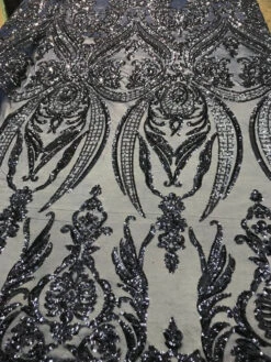 Navy Blue Arabic Design Embroidered 4 Way Stretch Sequin Fabric Sold By The Yard -Luxtex Store navy blue arabic design embroidered 4 way stretch sequin fabric sold by the yard 544255