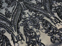 Navy Blue Arabic Design Embroidered 4 Way Stretch Sequin Fabric Sold By The Yard -Luxtex Store navy blue arabic design embroidered 4 way stretch sequin fabric sold by the yard 593695