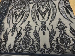 Navy Blue Arabic Design Embroidered 4 Way Stretch Sequin Fabric Sold By The Yard -Luxtex Store navy blue arabic design embroidered 4 way stretch sequin fabric sold by the yard 605150