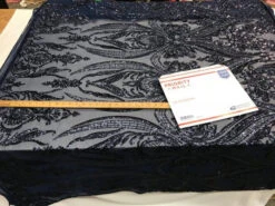 Navy Blue Arabic Design Embroidered 4 Way Stretch Sequin Fabric Sold By The Yard -Luxtex Store navy blue arabic design embroidered 4 way stretch sequin fabric sold by the yard 897833