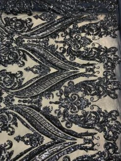 Navy Blue Arabic Design Embroidered 4 Way Stretch Sequin Fabric Sold By The Yard -Luxtex Store navy blue arabic design embroidered 4 way stretch sequin fabric sold by the yard 935062