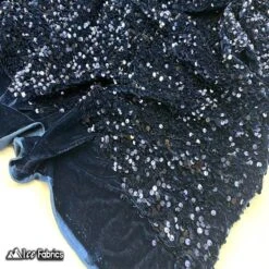 Navy Blue Emma Stretch Velvet Fabric With Embroidery Sequin -Luxtex Store navy blue emma stretch velvet fabric with embroidery sequin 720342
