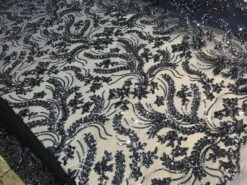 Navy Blue New Embroidery Design Stretch Sequin 4 Way Mesh Lace Fabric Sold By The Yard -Luxtex Store navy blue new embroidery design stretch sequin 4 way mesh lace fabric sold by the yard 931769