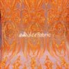 Neon Orange Geometric Sequin Fabric _ Embroidered 4 Way Stretch Mesh -Luxtex Store neon orange geometric sequin fabric embroidered 4 way stretch mesh 668510