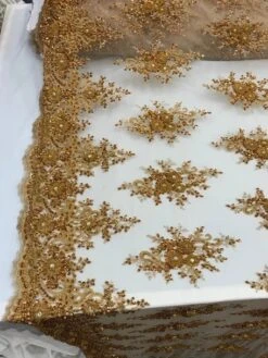 New Beaded French Embroidered Handmade Mesh Lace Floral Fabric