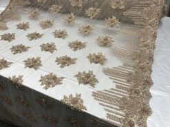 New Champagne Embroidered Mesh Lace Floral Beaded Lace Fabric -Luxtex Store new champagne embroidered mesh lace floral beaded lace fabric 105630
