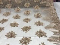 New Champagne Embroidered Mesh Lace Floral Beaded Lace Fabric -Luxtex Store new champagne embroidered mesh lace floral beaded lace fabric 226371