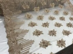 New Champagne Embroidered Mesh Lace Floral Beaded Lace Fabric -Luxtex Store new champagne embroidered mesh lace floral beaded lace fabric 343185