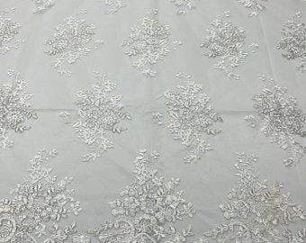 Of White Lace Fabric _ Embroidered Floral Flowers Lace On Mesh Fabric 4 Of White Lace Fabric _ Embroidered Floral Flowers Lace On Mesh Fabric - Image 2