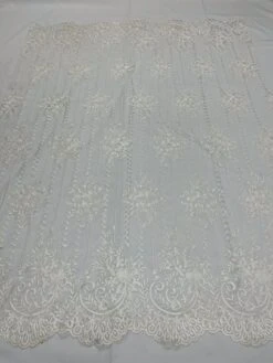 Of White Lace Fabric _ Embroidered Floral Flowers Lace On Mesh Fabric