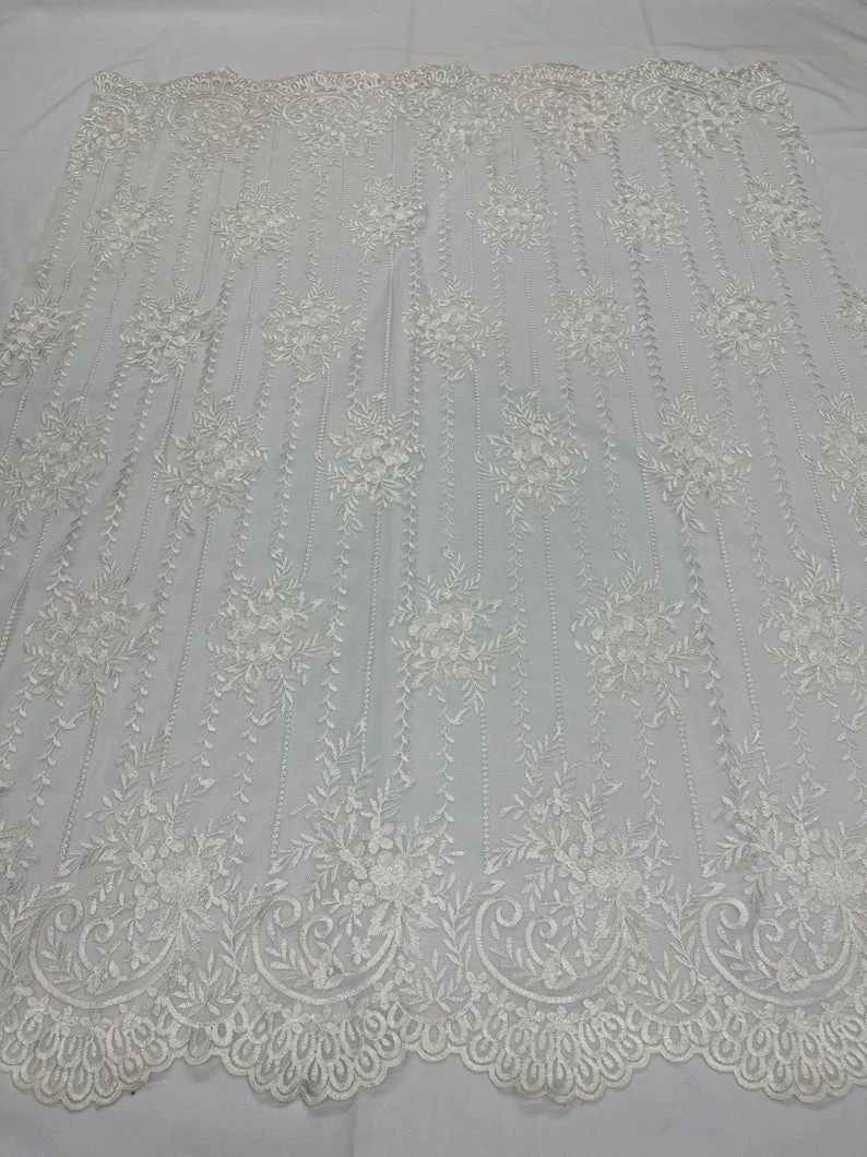 Of White Lace Fabric _ Embroidered Floral Flowers Lace On Mesh Fabric 3 Of White Lace Fabric _ Embroidered Floral Flowers Lace On Mesh Fabric