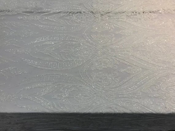 Off White Arabic Design Embroidered 4 Way Stretch Sequin Fabric Sold By The Yard 3 Off White Arabic Design Embroidered 4 Way Stretch Sequin Fabric Sold By The Yard