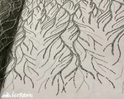 Olive Green Handmade Beaded Fabric / Lace Fabric With Sequin